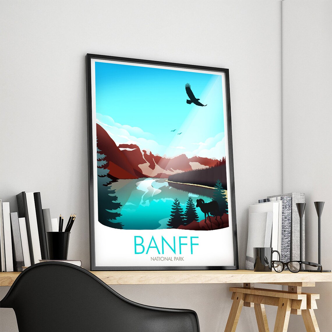 Banff Travel Poster, Abstract Modern Landscape - Image 4