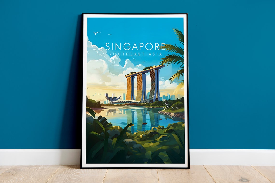 Singapore Southeast Asia Marina Bay Sands Skyline Travel Poster
