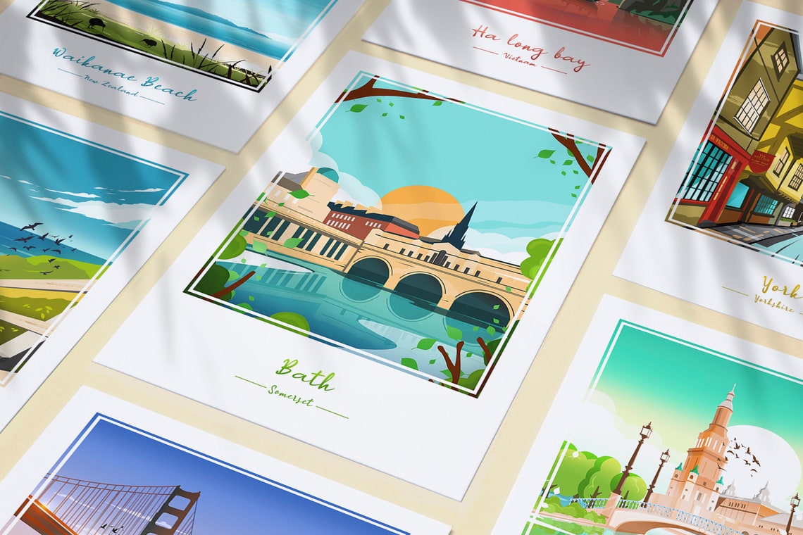 Bath Somerset Minimalist Pulteney Bridge Riverside City Scenic Poster - Image 3