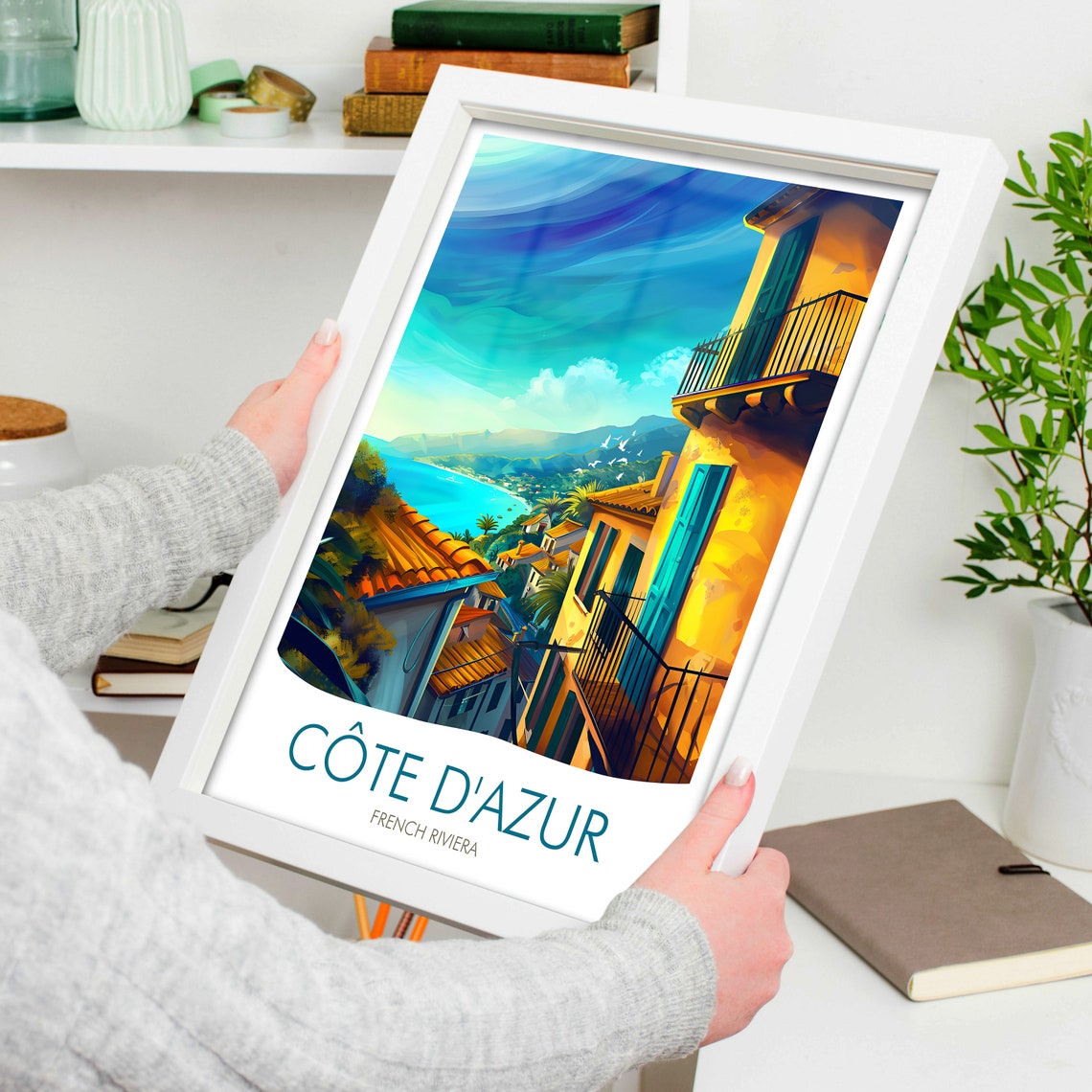 French Riviera Cote d Azur Coastal Village View Scene Poster - Image 4