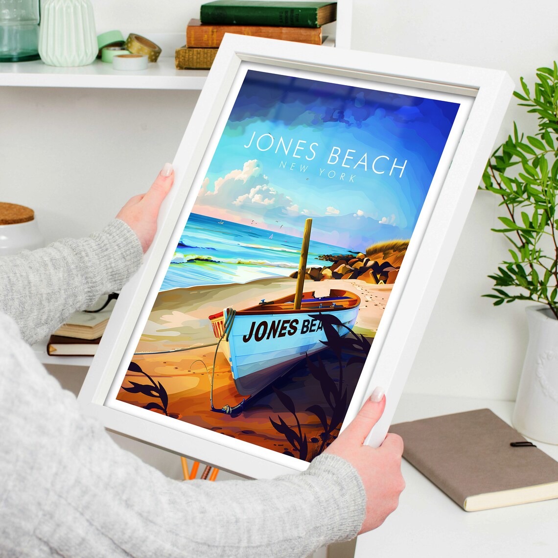Jones Beach New York Beached Boat Ocean Scene Long Island Summer Travel Poster - Image 4