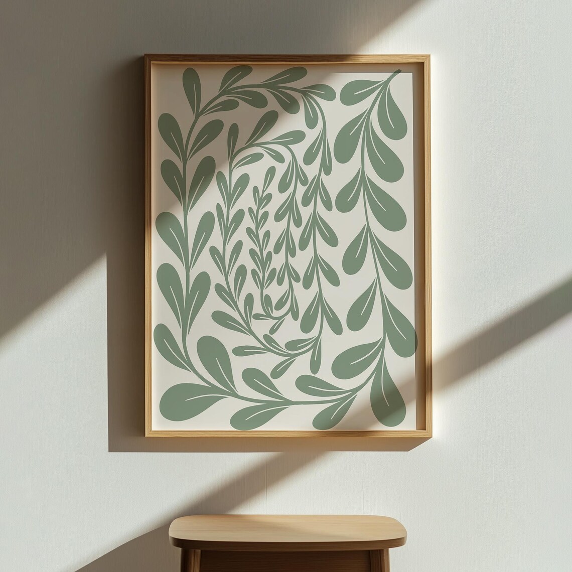 Sage Green Botanical Leaf Art Print, Minimalist