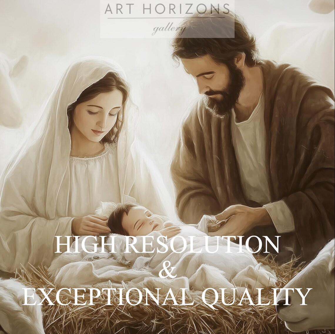 Holy Family Nativity Manger Sheep Soft Light Christmas Painting Print - Image 3