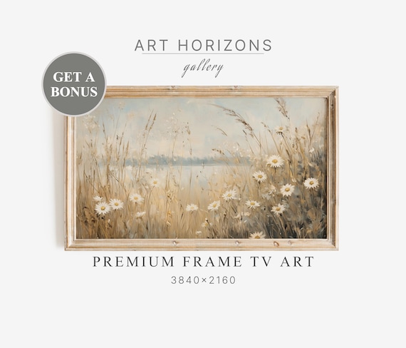 Vintage Wildflowers Field Frame Tv Art Moody Abstract Oil Painting Boho Home Decor Landscape Neutral Colors Tv119