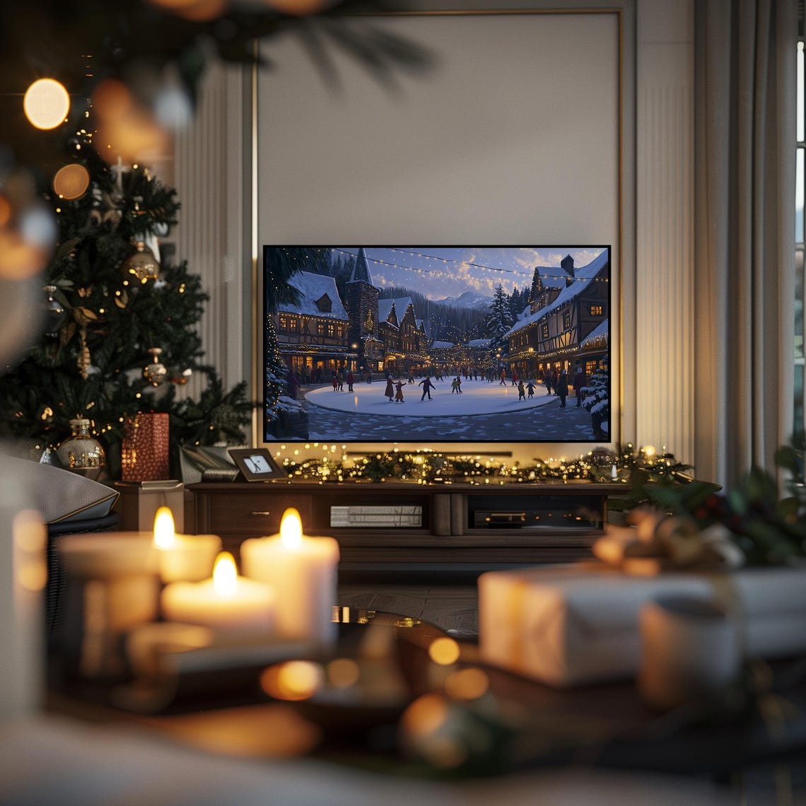 Christmas Snowy Village Christmas Tv Art Christmas Frame Tv Art Winter Skates Print For Tv Farmhouse Holiday Tv Frame Art Tv11 - Image 3