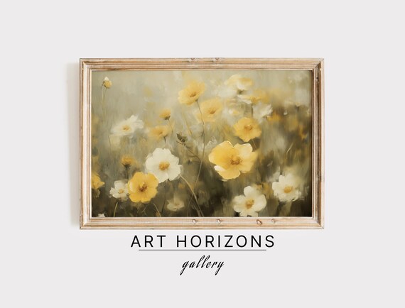 Vintage Flower Oil Painting Art Bright Floral Decor Still Life Wall Art Yellow Orange Print Moody Home Dcor A268