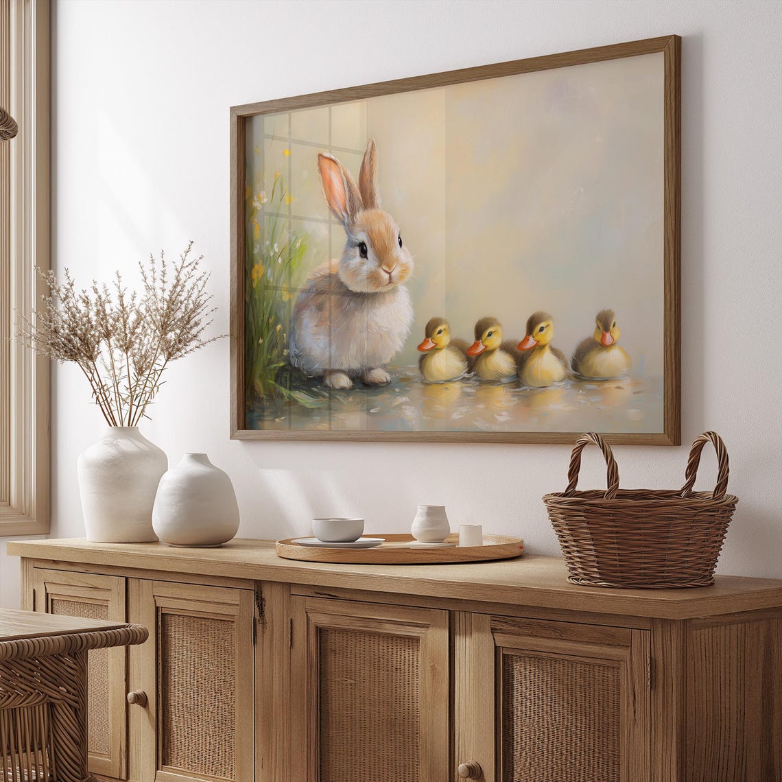 Easter Wall Art Cute Bunny Rabbit Ducklings Spring Decor Vintage Oil Painting Antique Easter Art For Home A240 - Image 2