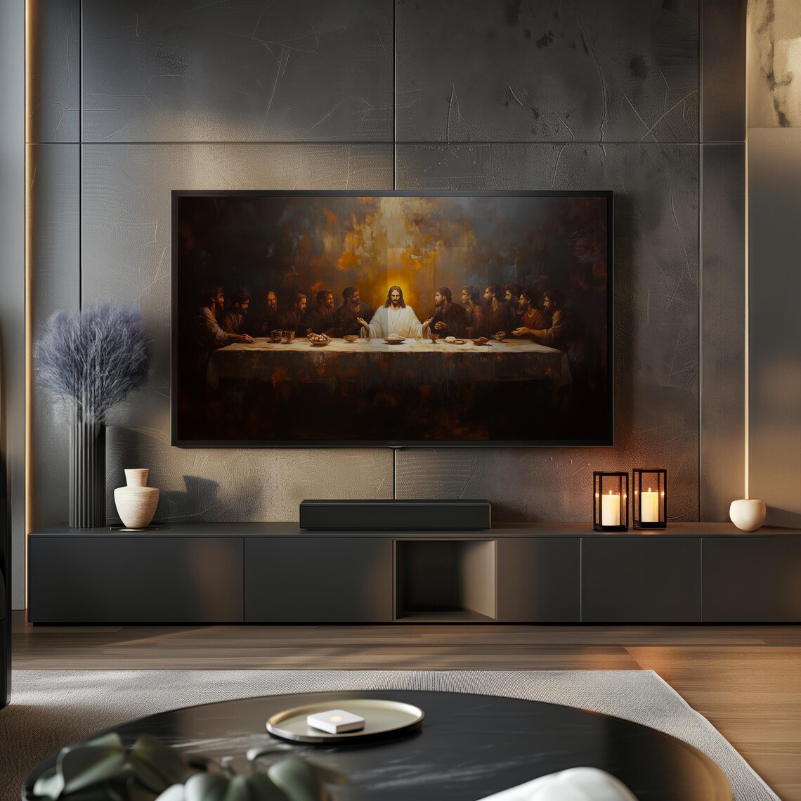 The Last Supper Vintage Abstract Oil Painting - Image 2