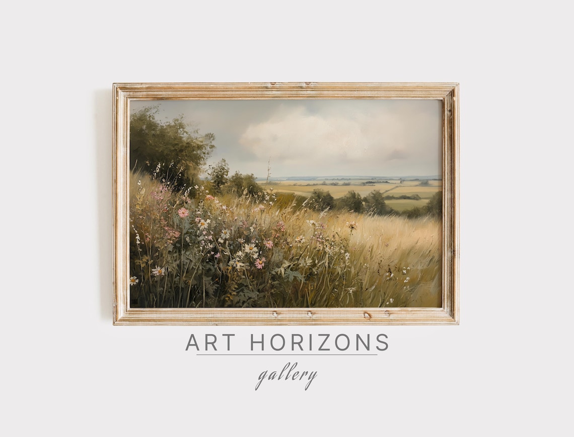 Vintage Wildflower Field Landscape Art Print