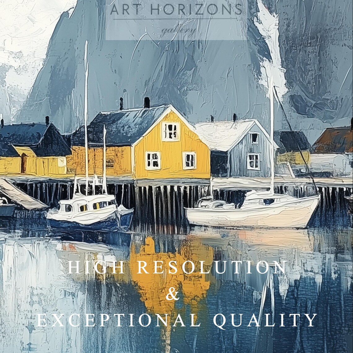 Norwegian Village Coastal Landscape Art Print - Image 3