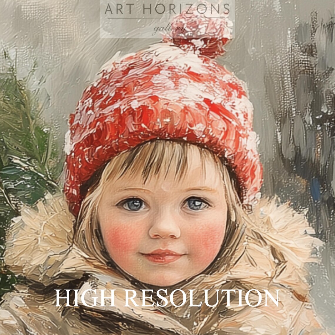 Vintage Girl On Wooden Sled Christmas Tree Snowy Winter Print - Image 4