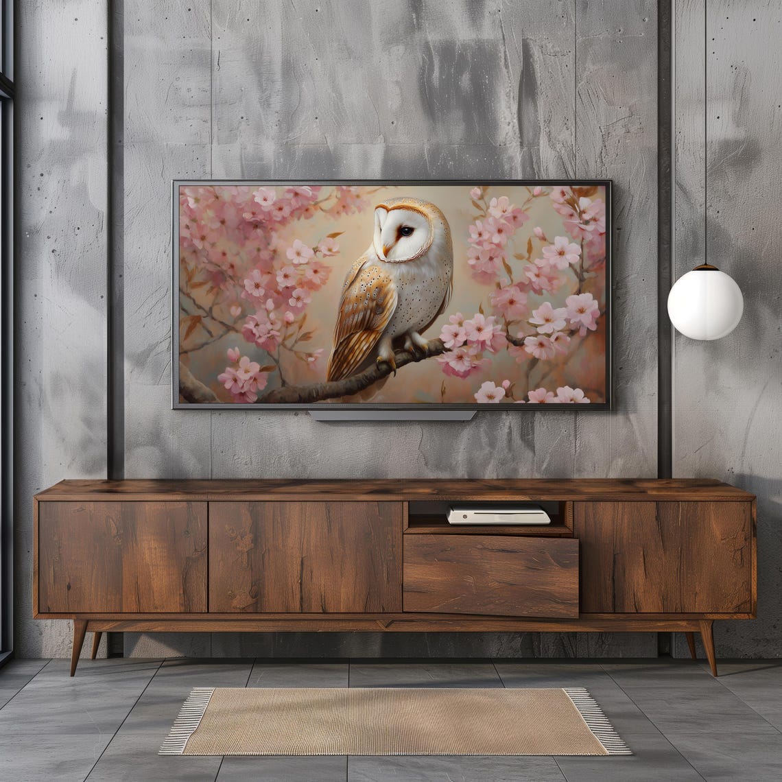 Barn Owl Pink Cherry Blossoms Spring Vintage Bird Painting Wall Poster - Image 4