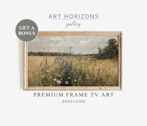 Meadow Oil Painting Frame Tv Art Wildflower Field Moody Landscape Screensaver Muted Color Vintage Decor Tv120