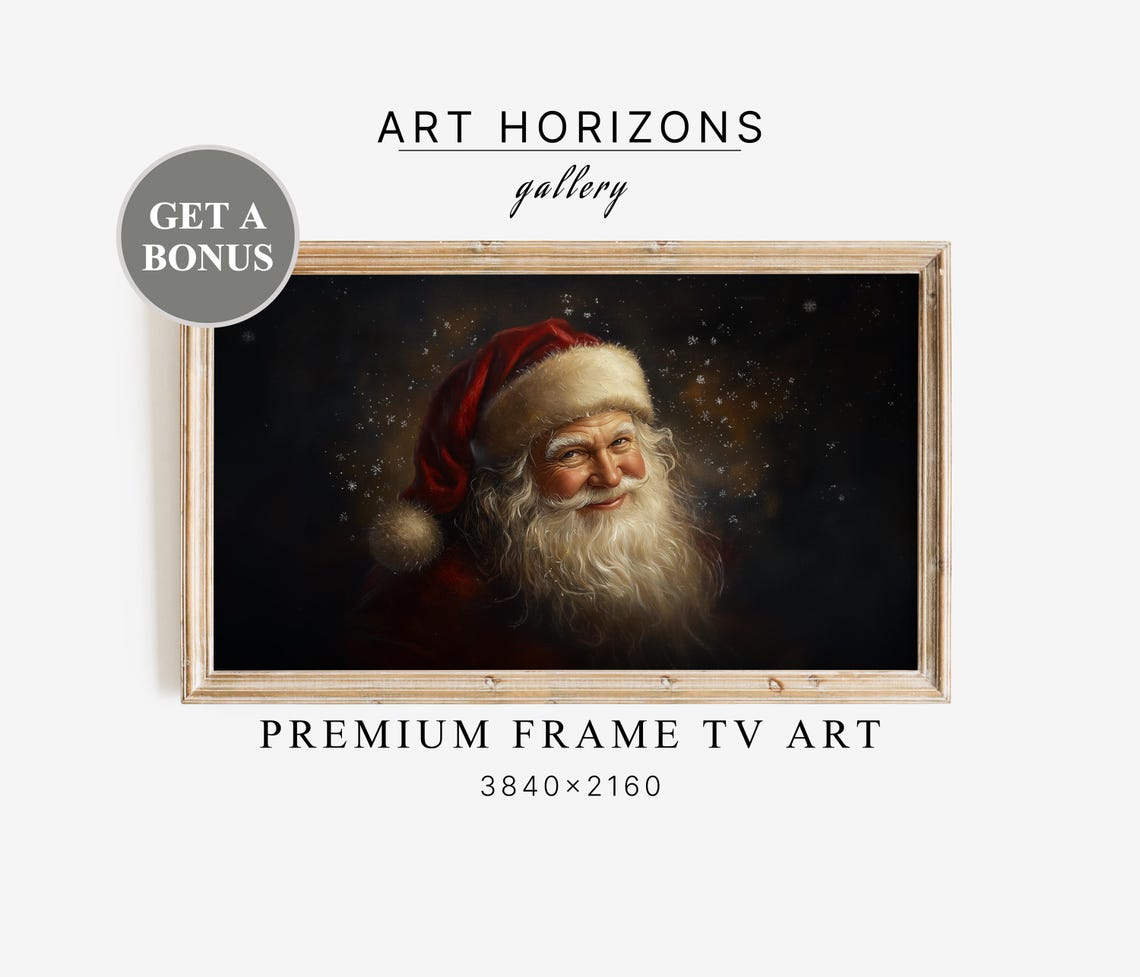 Moody Santa Claus Portrait Dark Background Snowflakes Art Print