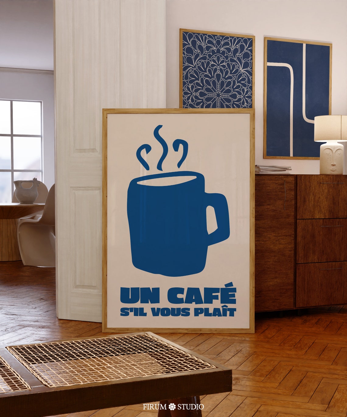 Un Cafe Sil Vous Plait Blue Coffee Mug French Kitchen Art Poster