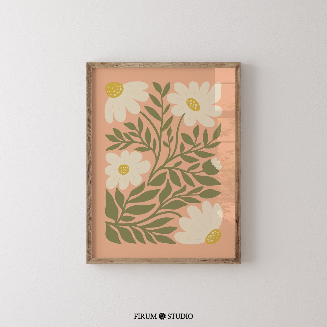 Peach Floral Daisy Botanical Illustration Cozy Spring Wall Art