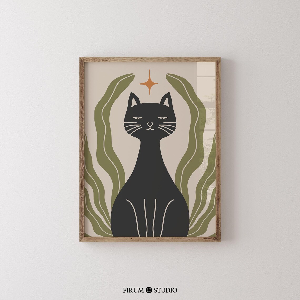 Black Cat Moody Boho Poster Witchy Minimalist Cat Illustration Wall Decor - Image 2