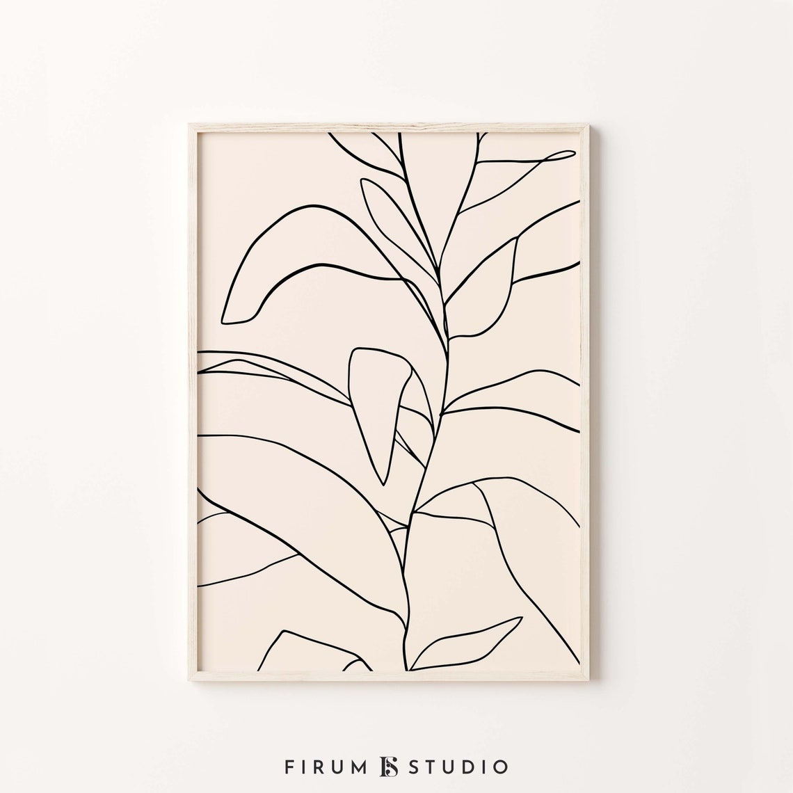 Fine Single Line Botanical Branch Drawing Neutral Minimal Poster