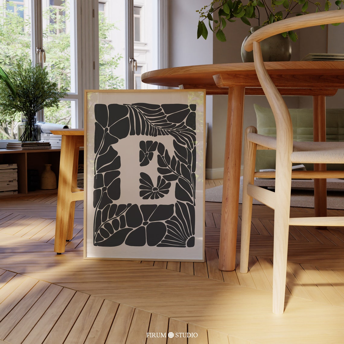 Letter E Botanical Monogram Black Floral Initial Name Poster