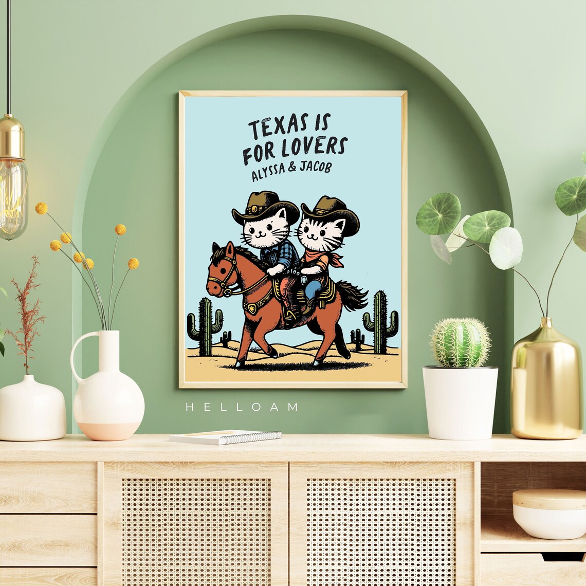 Texas Is For Lovers Cowboy Cats Horse Personalized Couple Names Print - Image 3