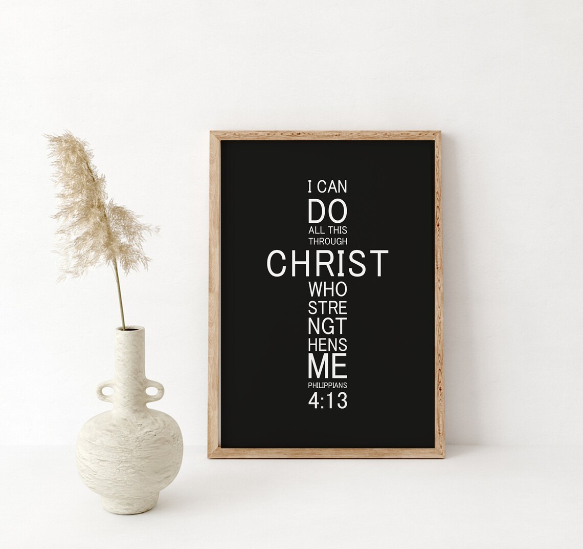 I Can Do All Things Through Christ Cross Philippians 4:13 Black Faith Poster - Image 3