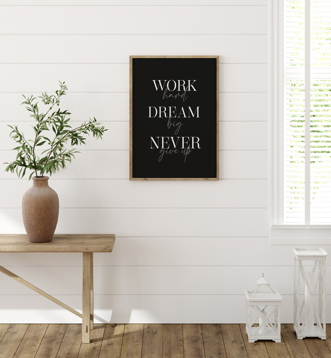Work Hard Dream Big Never Give Up Inspirational Quote Black Wall Poster - Image 4
