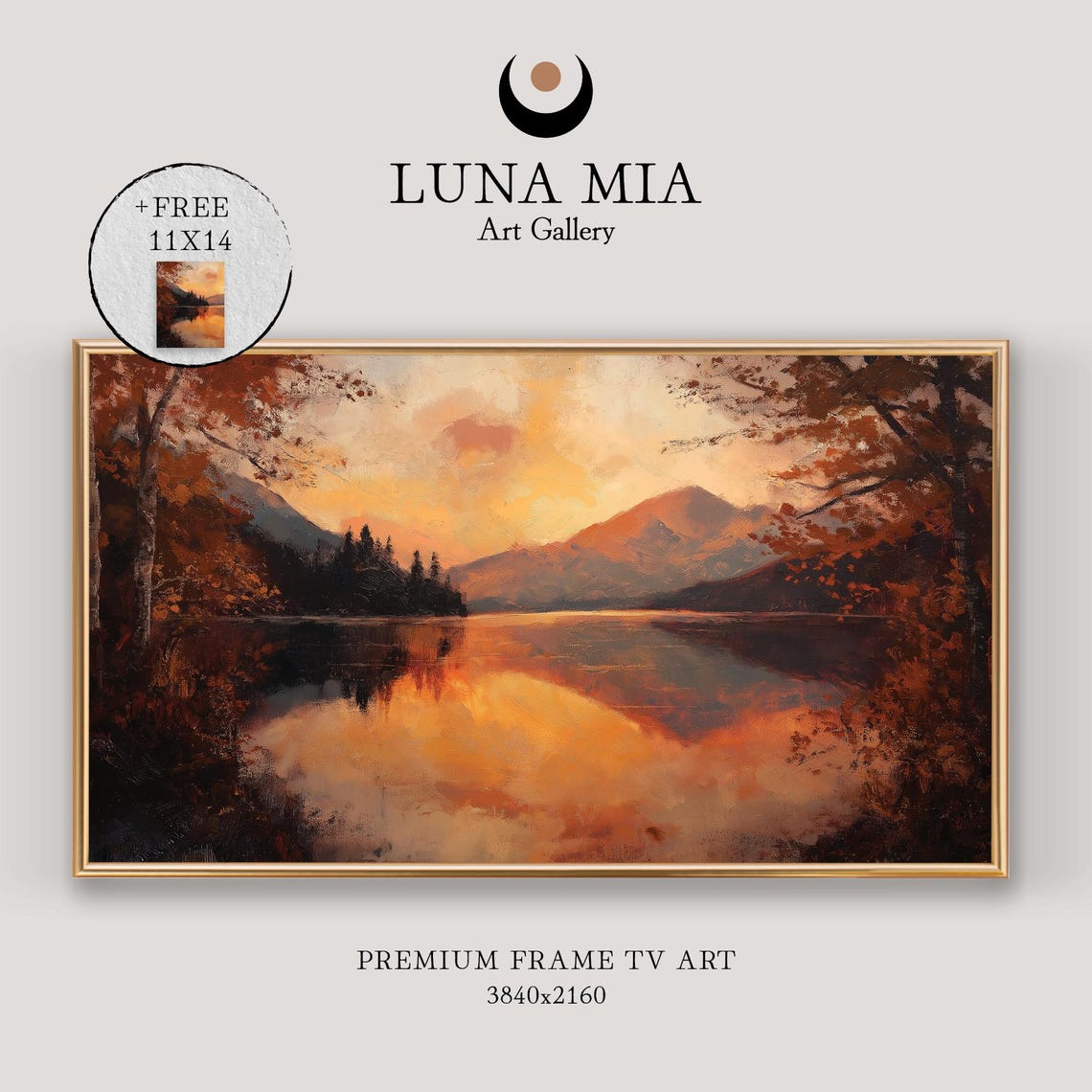 Fiery Autumn Sunset Over A Still Lake With Mountain Reflection Poster