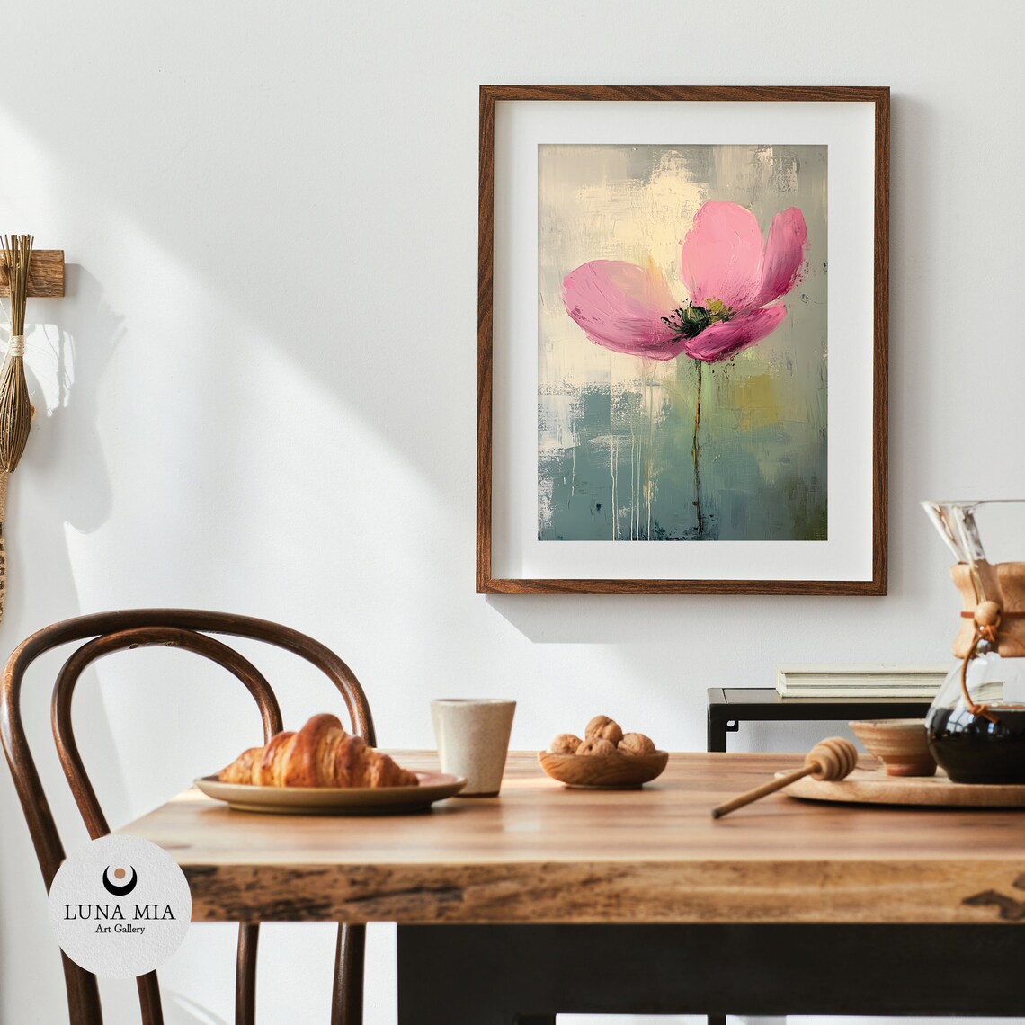 Pink Poppy Flower Close Up Abstract Textured Oil Painting Poster - Image 4
