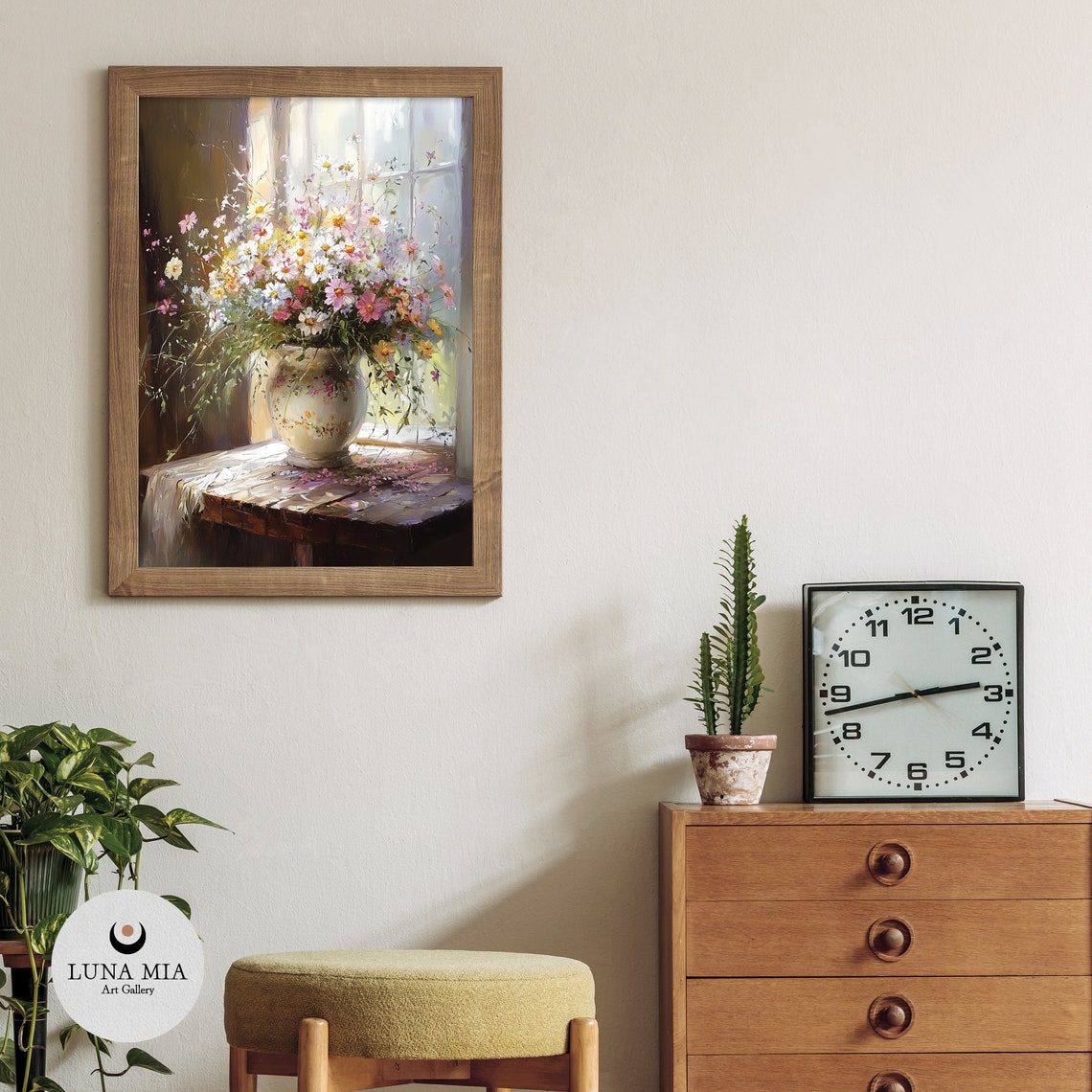 Lush Wildflower Bouquet in Vase Beside Sunlit Window Art Poster - Image 3