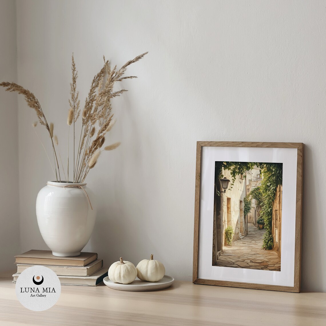 Charming Old European Stone Alley With Ivy Street Lamp Poster - Image 5