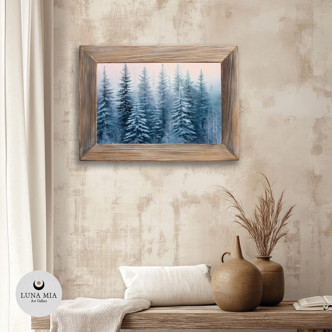 Frosted Blue Pine Forest Minimalist Winter Wonderland Art Poster - Image 3