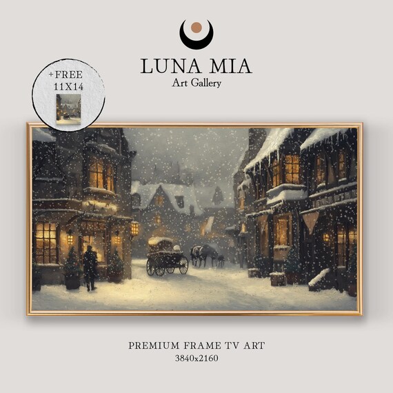 Victorian Village Street With Horse Carriage In Heavy Snowfall Poster