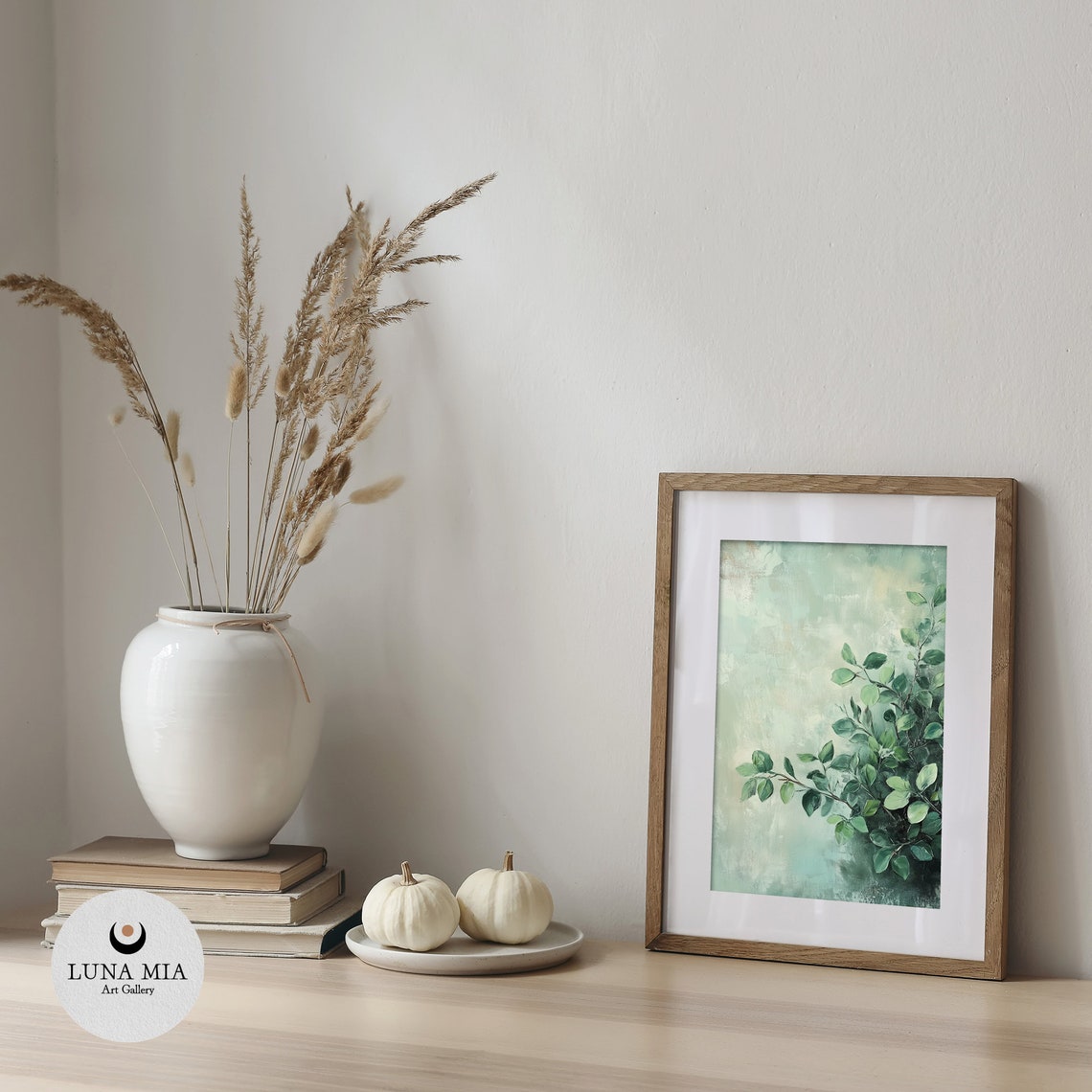 Fresh Green Leafy Branch on Soft Sage Background Botanical Poster - Image 5