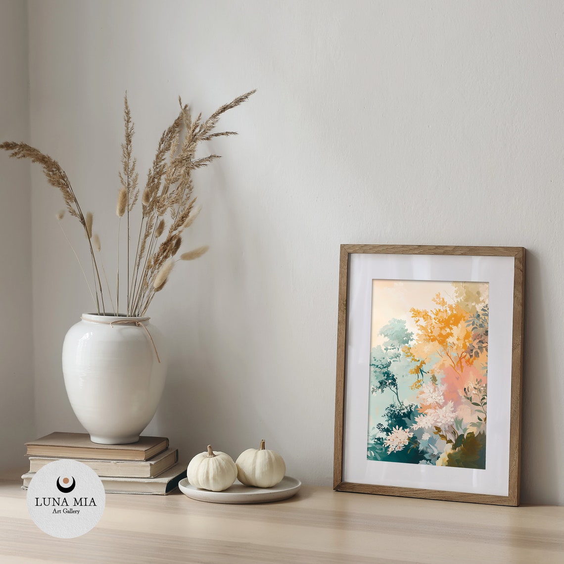 Lively Teal Gold and Pink Botanical Abstract Leaves Art Poster - Image 5
