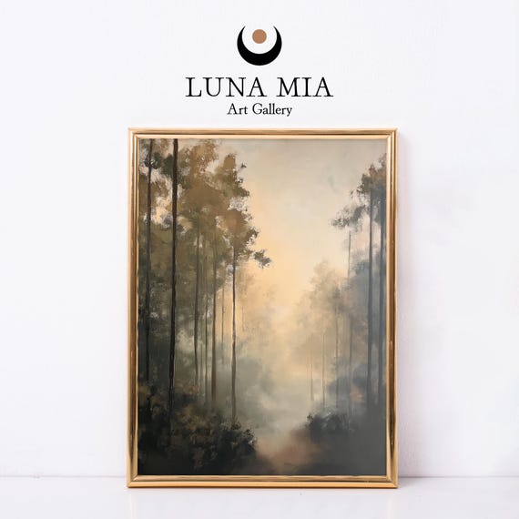Enchanting Vintage Dark Forest Oil Painting Art Print For Home Decor Instant Abstract Trees Wall Art