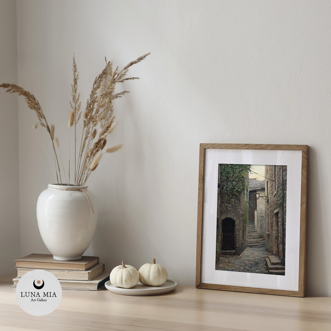 Old Ancient Stone Village Street With Steps in Warm Light Poster - Image 5