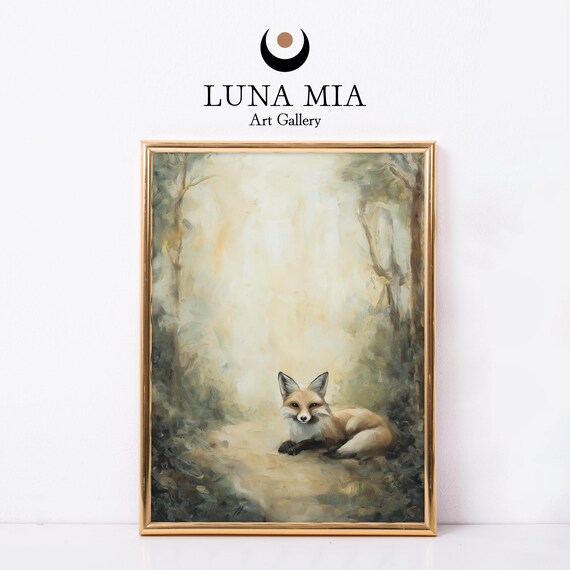 Red Fox Resting In A Misty Forest Soft Sage And Cream Woodland Poster