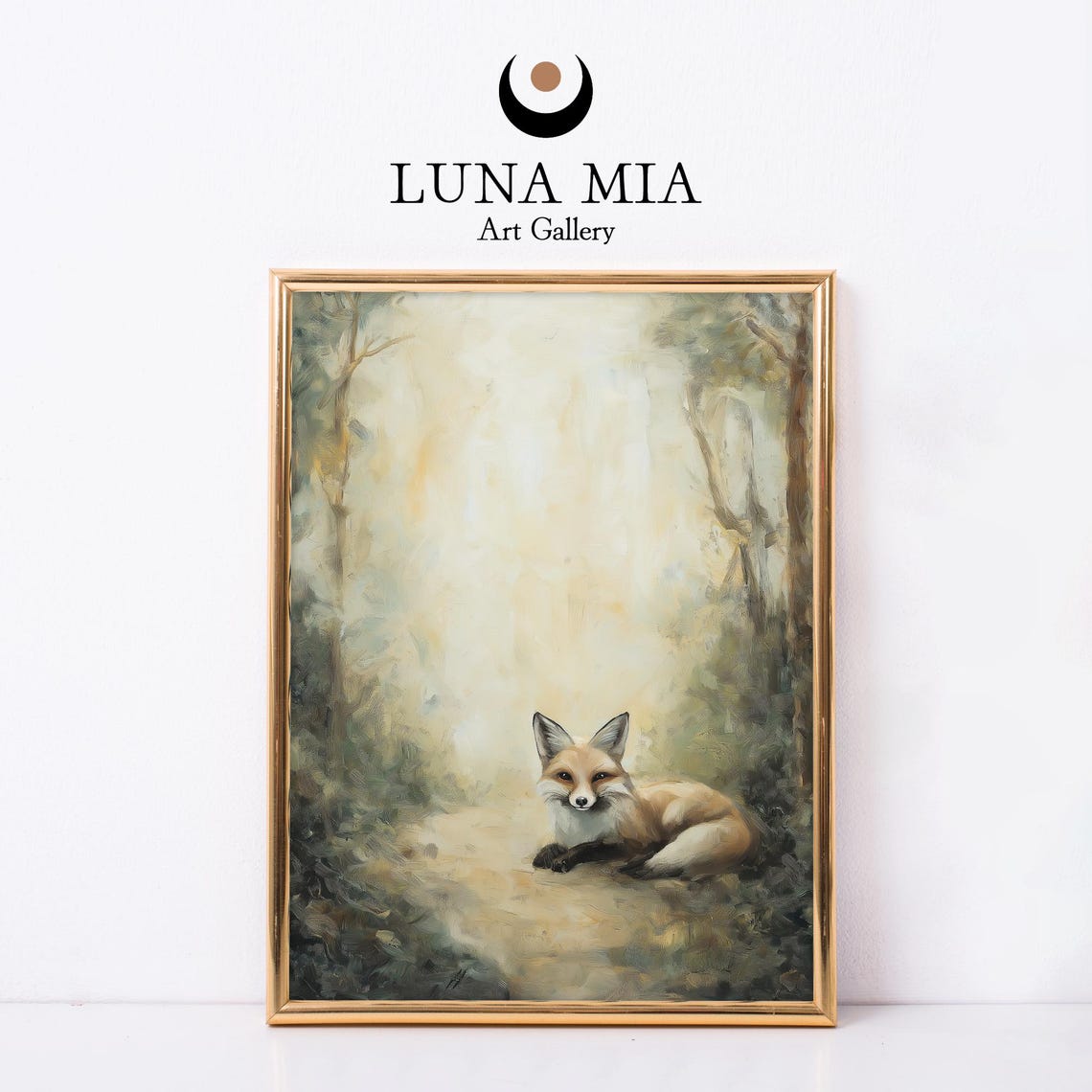 Red Fox Resting In A Misty Forest Soft Sage And Cream Woodland Poster