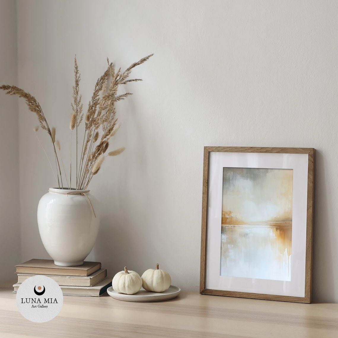 Serene Misty Gold and Gray Abstract Lake Landscape Art Poster - Image 5