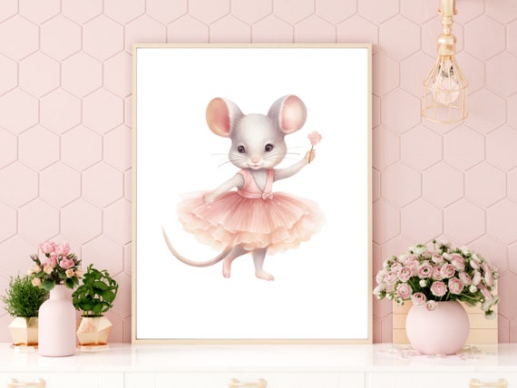 Ballerina Mouse Nursery Art Little Dancer Wall Art Blush Pink Ballet Themed Girls Room Wall Decor Poster