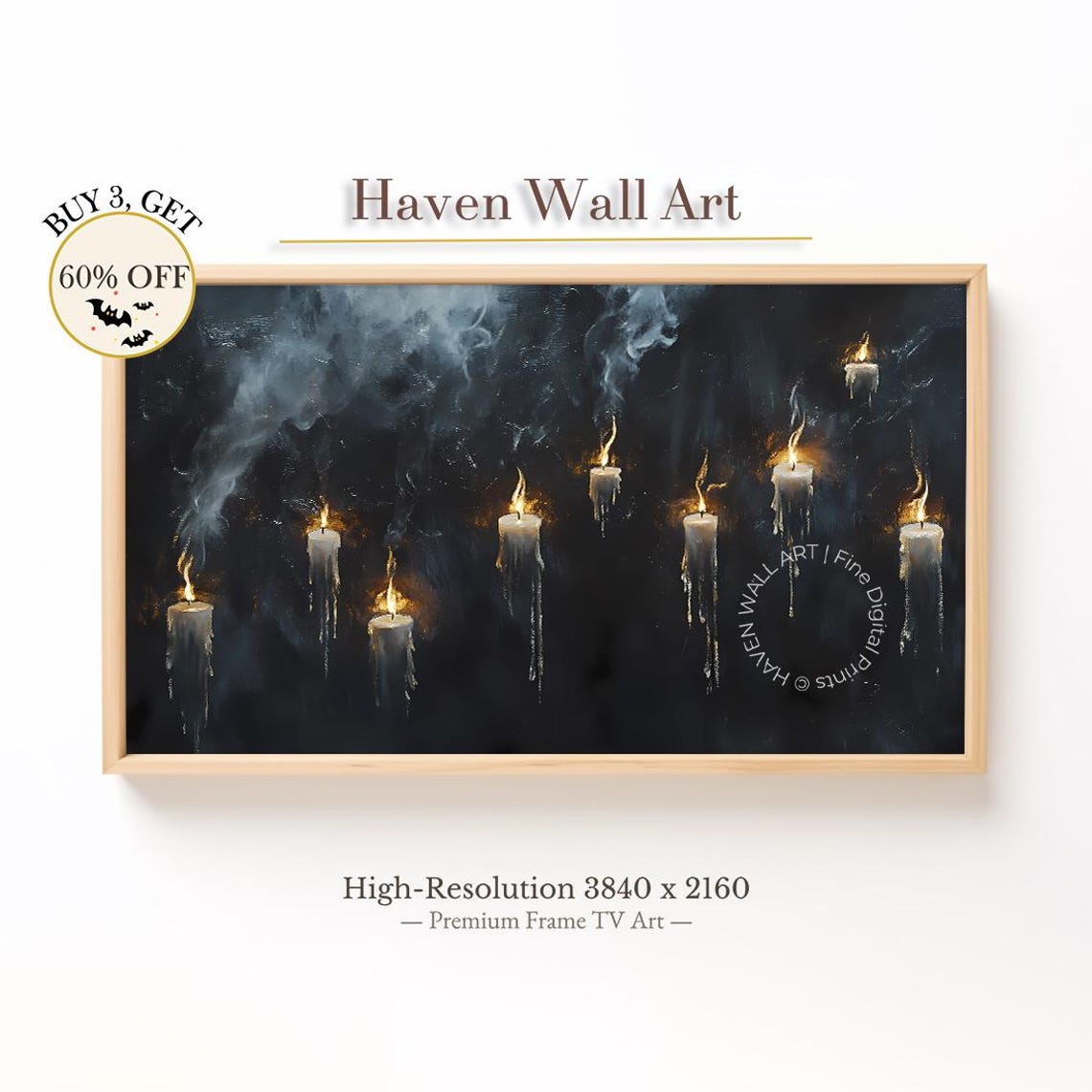 Haunted Candle Glow Frame TV Gothic Halloween Candlelight Wall Art