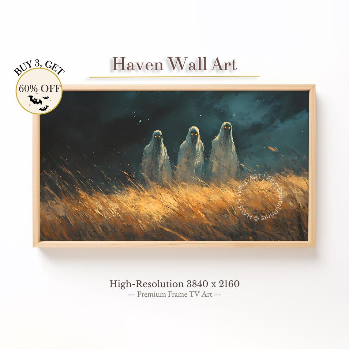 Spooky Ghosts Golden Wheat Field Haunted Night Halloween Art Print