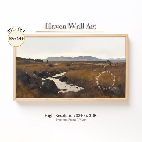 Moody Autumn Plains Frame Tv Art Samsung Fall Vintage Prairie Oil Painting Rustic Landscape Wall Tal027