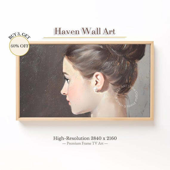 Classic Woman Portrait Frame Tv Art Vintage Oil Painting Realism Style Display For Samsung Tsv128