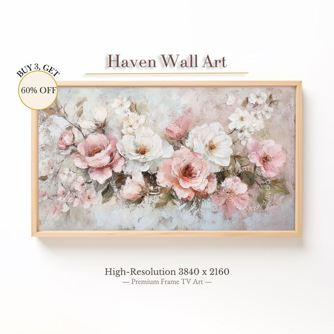 Soft Pink Roses Vintage Floral Oil Painting Romantic Wall Art