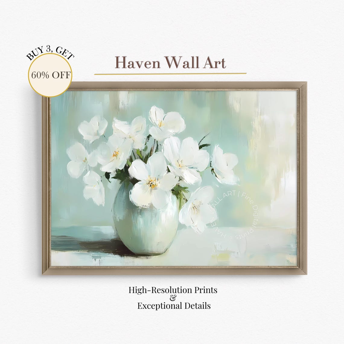 White Flowers in Pale Vase Soft Pastel Floral Still Life Poster