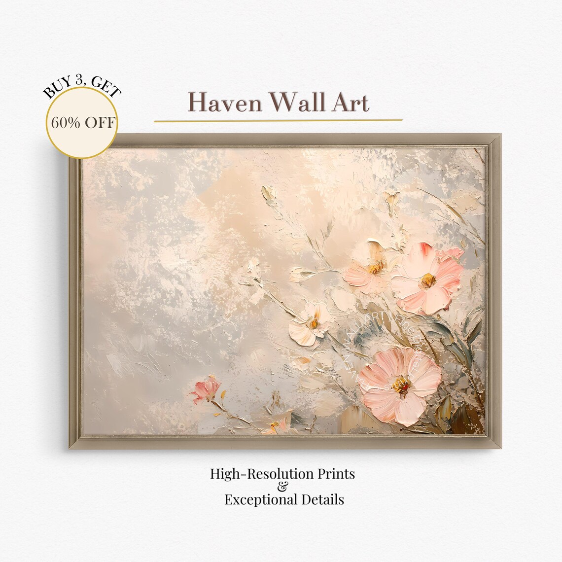 Blush Pink Floral Impasto Oil Painting Romantic Flower Art Print