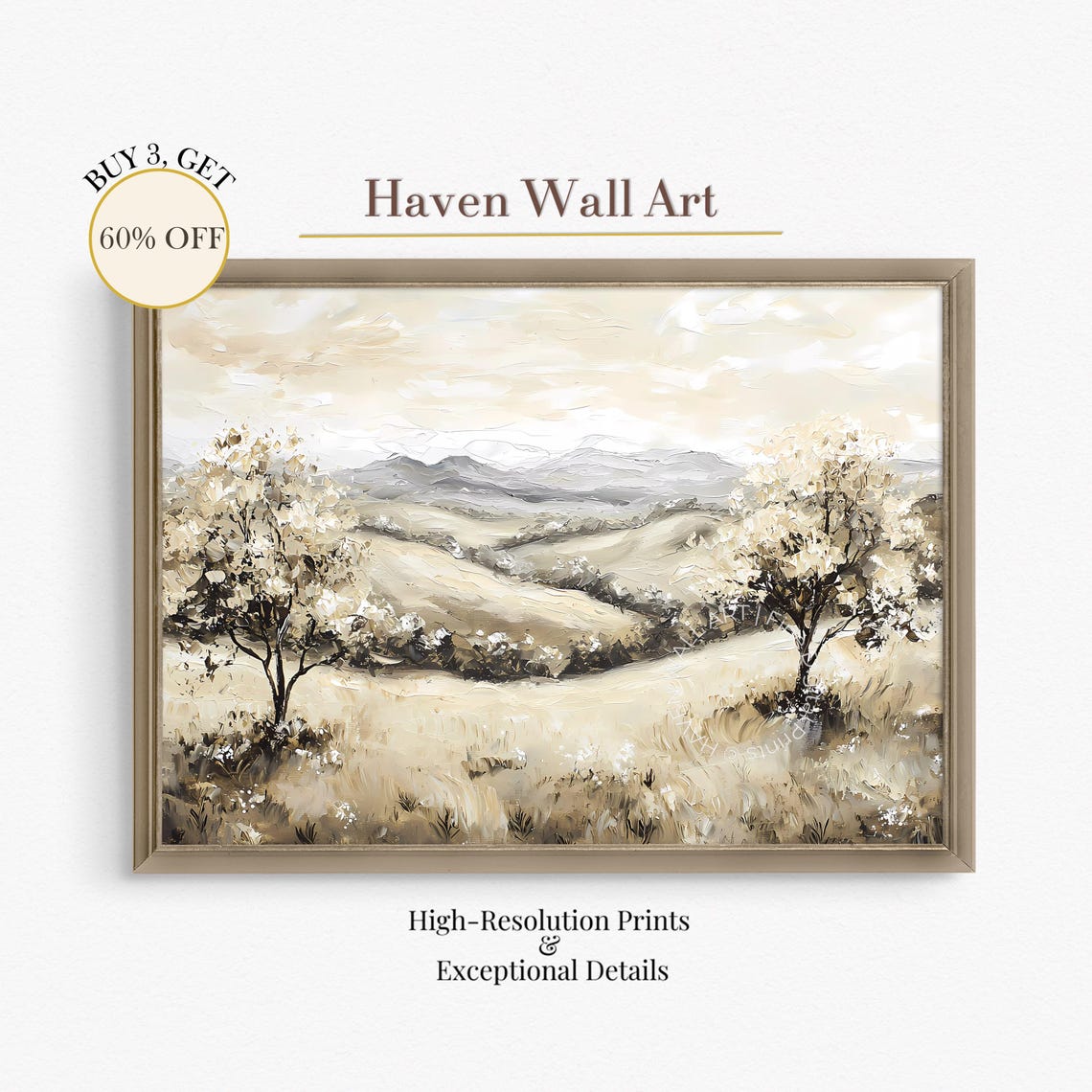 Vintage Pastel Countryside Hills Landscape Neutral Rustic Art Poster