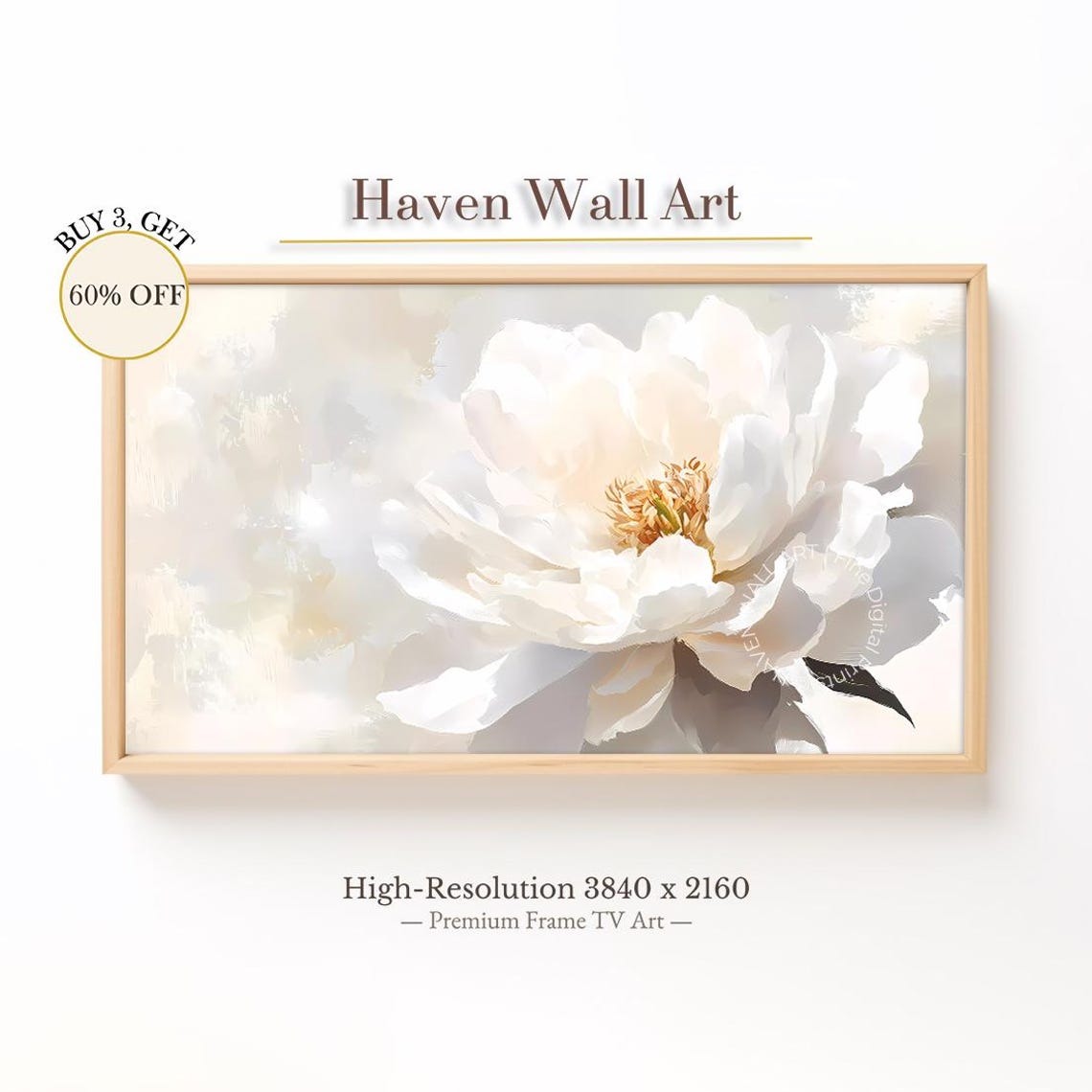 Large White Peony Bloom Soft Neutral Elegant Floral Study Poster