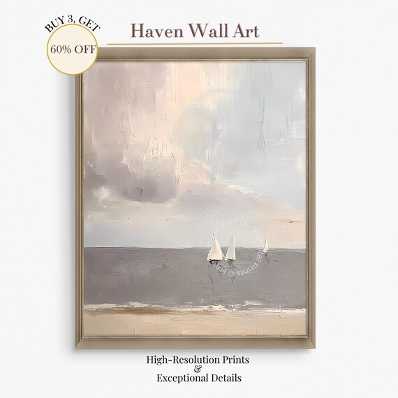 Minimalist Sailboats at Sea Muted Abstract Ocean Painting Poster